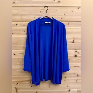 Chicos Travelers Size 3/XL Cobalt Blue Open Front Anti Wrinkle Cardigan